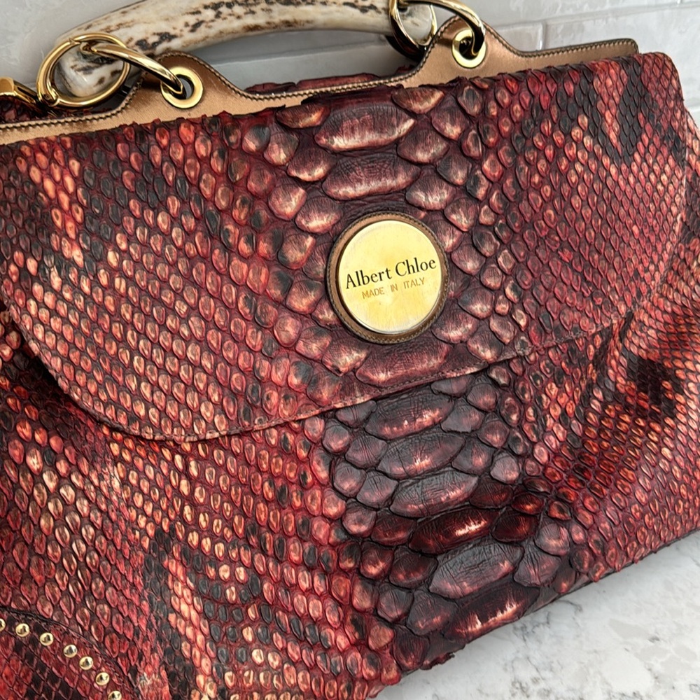 Albert Chloe Metallic Python Handbag - image 8